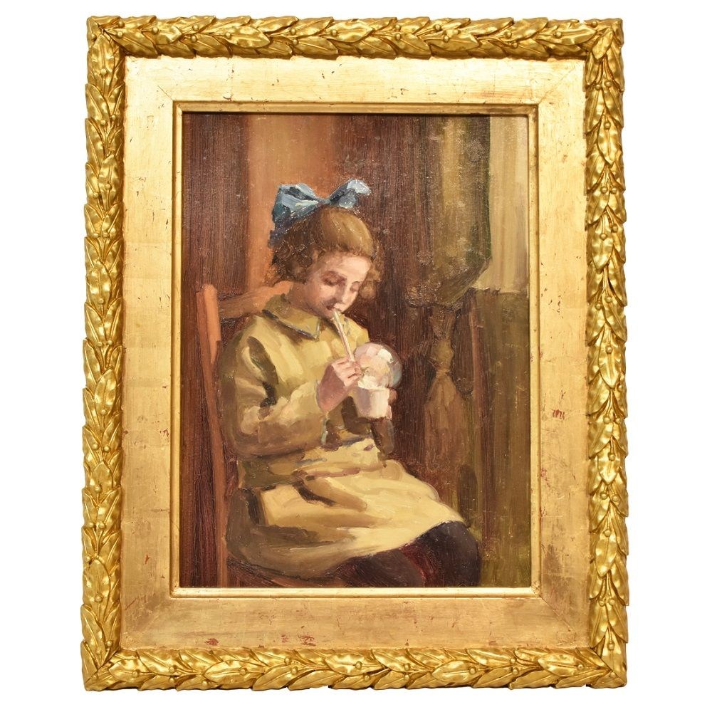 A portrait painting oil on canvas girl portrait painting antique painting 20th century.jpg